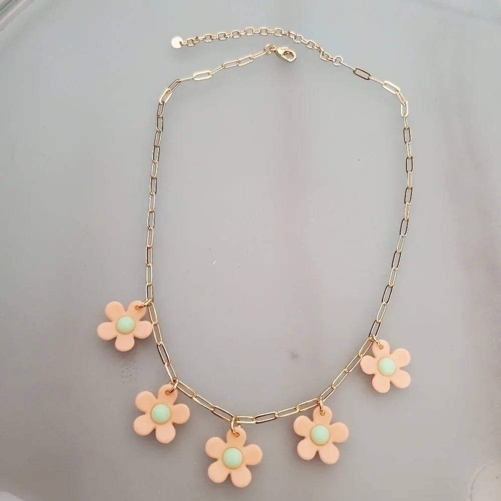 NEW Peach Retro Flower Daisy Daisies Link Necklace